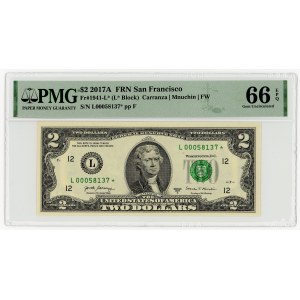 USA, $2, 2017 A, Replacement Series L 00058137 ★, San Francisco (FW), Carranza│Mnuchin, PMG 66 EPQ