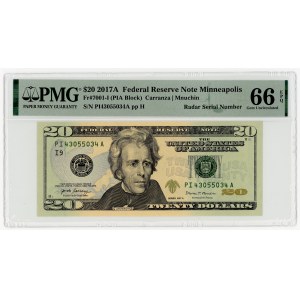 USA, $20, 2017 A, PI series 43055034, RADAR, Minneapolis, Carranza│Mnuchin, PMG 66 EPQ