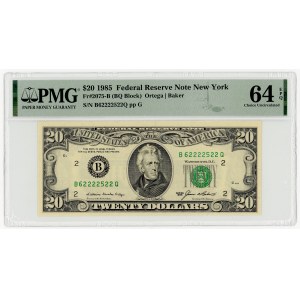 USA, 20 Dollar 1985, Serie B 62222522 Q, New York, Ortega│Baker, PMG 64 EPQ