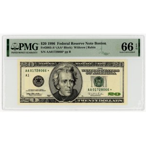 USA, $20, 1996, AA replacement series 01728066 ★, Boston, Withrow│Rubin, PMG 66 EPQ