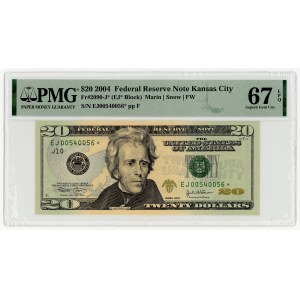 USA, 20 Dollar 2004, Ersatzserie EJ 00540056 ★, Kansans (FW), Marin│Snow, PMG 67 EPQ