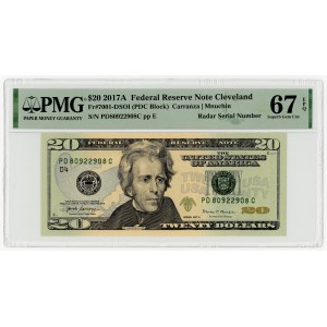 USA, $20, 2017 A, PD series 80922908 C, RADAR, Cleveland, Carranza│Mnuchin PMG 67 EPQ