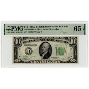 USA, $10, 1934 A, Series H 55950308 A, St. Louis, Julian│Morgenthau, PMG 65 EPQ