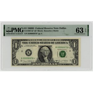 USA, 1 dolar 1969 D, seria zastępcza K 00008979 ★, Dallas, Banuelos│Shultz PMG 63 EPQ