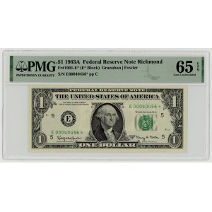 USA, 1 dollar 1963 A, Replacement Series E00040456 ★, Richmond, Granahan│Fowler, PMG 65 EPQ