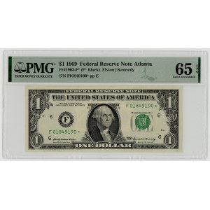 USA, 1 dollar, 1969, Replacement Series F 01849190 ★, Atlanta, Elston│Kennedy, PMG 65 EPQ