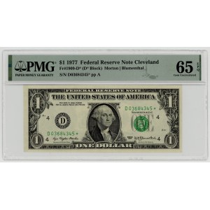 USA, $1, 1977, Replacement Series D 03684345 ★, Cleveland, Morton│Blumenthal, PMG 65 EPQ