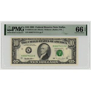 USA, $10, 1995, K series 60274113 A, Dallas (FW), Withrow│Rubin, PMG 66 EPQ