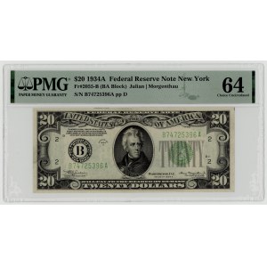 USA, $20, 1934 A, Series B 74725396 A, New York, Julian│Morgenthau, PMG 64