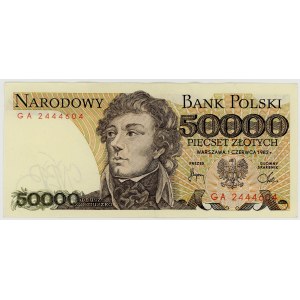 500 zlotych, 1982, altered to read 50,000 zlotys, GA series, COUNTERFEIT