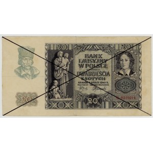 20 zlotych, 1940, Series G, black cross-outs, production specimen