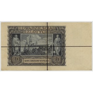 20 zlotych, 1940, Series G, black cross-outs, production specimen
