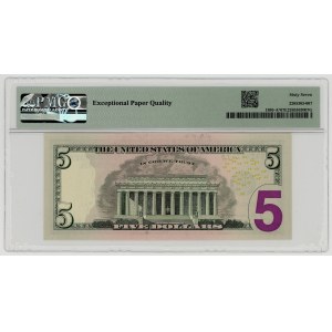 USA, 5 dolarů 2009, náhradní série JA 04244147 ★, Boston, Rios│Geithner, PMG 67 EPQ