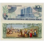 Costa Rica, various denominations from 5 to 10,000 colones, 1973–2005, set of 10