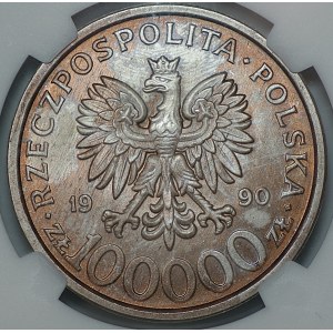100,000 zlotys, 1990, Solidarity, Type B, NGC MS 64