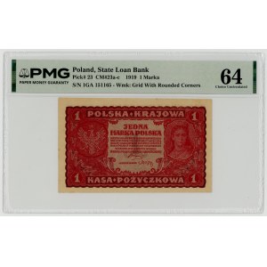 1 Polish stamp, 1919, GA Series I, PMG 64