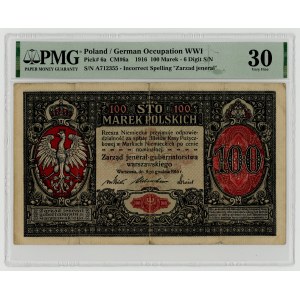 100 marek polskich 1916, jenerał, seria A 712355, numeracja 6 cyfrowa PMG 30