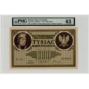 1.000 marek polskich 1919, Ser. AA, numeracja 6 cyfrowa, PMG 63