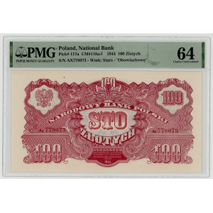 100 złotych 1944, obowiązkowe, seria Ax, PMG 64