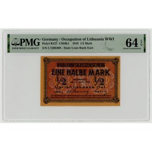 KOWNO, 1/2 marki 1918, seria C, PMG 64 EPQ