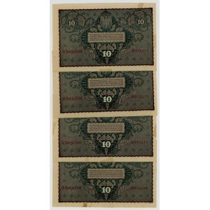 10 marek polskich 1919, różne serie, zestaw 4 sztuk