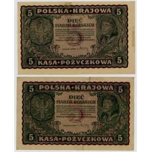 5 marek polskich 1919, różne serie, zestaw 2 sztuk