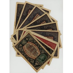 10, 20, 100 marek polskich 1919, zestaw 9 sztuk