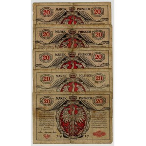 20 marek polskich 1916, jeneral, zestaw 5 sztuk