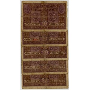 20 marek polskich 1916, jeneral, zestaw 5 sztuk
