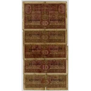 10 marek polskich 1916, Generał, zestaw 5 sztuk