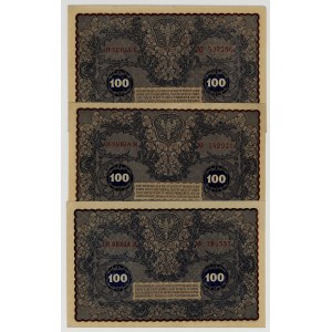 100 marek polskich 1919, zestaw 3 sztuk