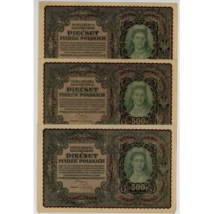 500 marek polskich 1919, różne serie, zestaw 3 sztuk