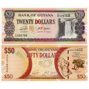 Gujana, 20, 50 dolarów, różne roczniki, zestaw 2 banknotów