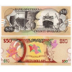 Gujana, 20, 50 dolarów, różne roczniki, zestaw 2 banknotów