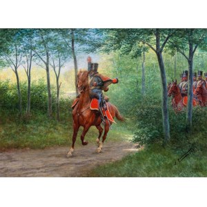 Jan Rosen (1854 Warsaw-1936 there), Napoleonic hussar detachment, 1923