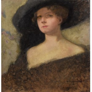 Alfons KARPIŃSKI (1875-1961), Portret kobiety w kapeluszu