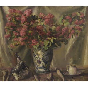 Błażej IWANOWSKI (1889-1966), Martwa natura z ptaszkami i filiżanką, 1947