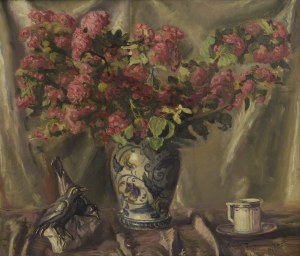 Błażej IWANOWSKI (1889-1966), Martwa natura z ptaszkami i filiżanką, 1947