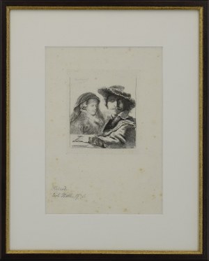 Rembrandt van RIJN (1606-1669) - według, Autoportret z Saskią - odbitka z XIX w.