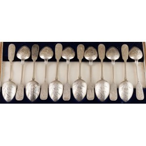 12 SPOONS, Russia, Moscow, Nikolai Pavlovich Pavlov, 1899 - 1908, Silver, sample 84, weight 295 g, length 14.5 cm.