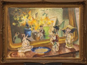 Kazimierz SICHULSKI, MENUET (MARTWA NATURA Z FIGURKAMI POD LUSTREM), 1935