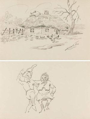 Karol KOSSAK, KURY PRZED CHATĄ, TANIEC, 1962