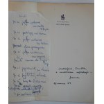 Joanna POLLAKÓWNA, color faded, author’s dedication, accompanied by a poem handwritten on a napkin, Warsaw, 1963.