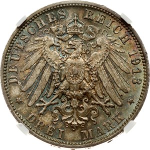 Deutschland Sachsen 3 Mark 1913 E Schlacht bei Leipzig NGC MS 64