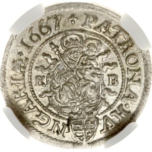 Hungary 3 Kreuzer 1667 KB NGC MS 63