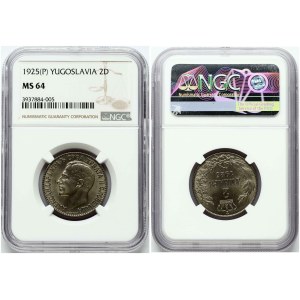 Jugosławia 2 Dinara 1925 NGC MS 64