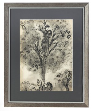 Marc Chagall (1887 Łoźno k. Witebska-1985 Saint-Paul de Vence), Zaczarowana grusza (Poirier enchante ) z cyklu Dekameron Boccaccia (Contes de Boccace), 1950