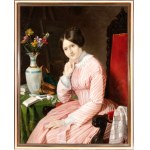 Jean Auguste Dominique Ingres (ambito di) (Montauban 1780 - Parigi 1867) Portrait of a Young Lady Seated with a Vase of Flowers - France, 19th century