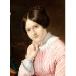 Jean Auguste Dominique Ingres (ambito di) (Montauban 1780 - Parigi 1867) Portrait of a Young Lady Seated with a Vase of Flowers - France, 19th century