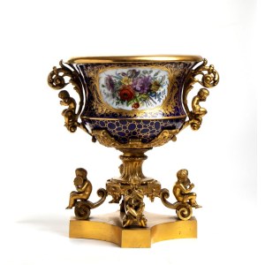 Bronzový a porcelánový francúzsky stredový prvok - 19. storočie
